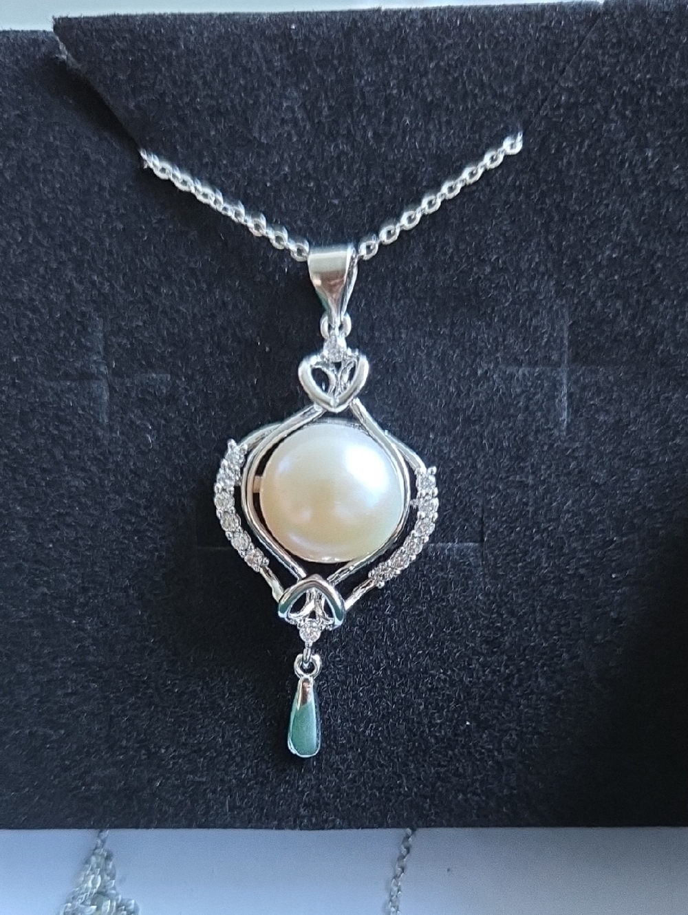 Silver Pearl Drop Necklace - White Pearl Pendant